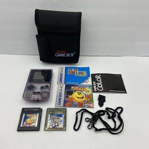 Nintendo Game Boy Color Atomic Purple W/ Official Carrying Travel Case & 2 Games
